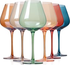 Colored Burgendy Wine Glasses Set 6-18oz HandBlown Colorful Wine Glass With Long