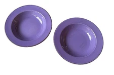 Home Purple Stoneware Soup/Cereal/Salad Bowls 8.5” Plum w/Distressed Rims 2-Set