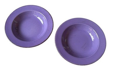 Home Purple Stoneware Soup/Cereal/Salad Bowls 8.5  Plum w/Distressed Rims 2-Set