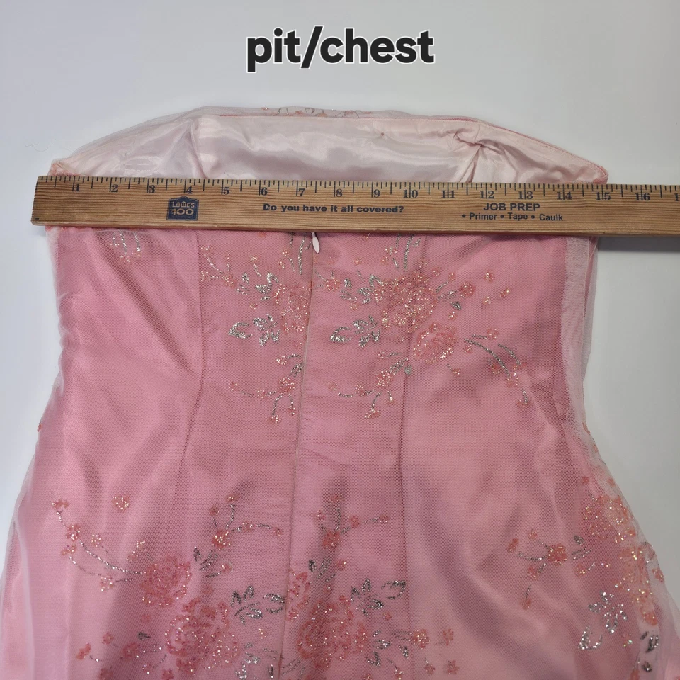 Vestido para mujer Jump Apparel 5/6 rosa sin tirantes floral ombre vestido formal graduación tul Foto 4 de 4