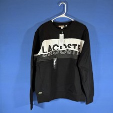Lacoste Sport Jumper Mens MEDIUM Black Graphic Sweatshirt Crewneck Size L
