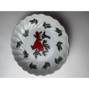 Vintage Lefton China Cardinal Holly Hand Painted Scalloped Dish 02966 Japan 5in