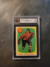 1961-62 Topps Cliff Pennington Rookie Card KSA 6 - Boston Bruins Forward. rookie card picture