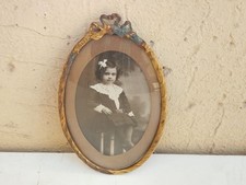 Ancienne Cadre Ovale En Laiton Style Louis XVI Avec Verre Bombé À Réparer