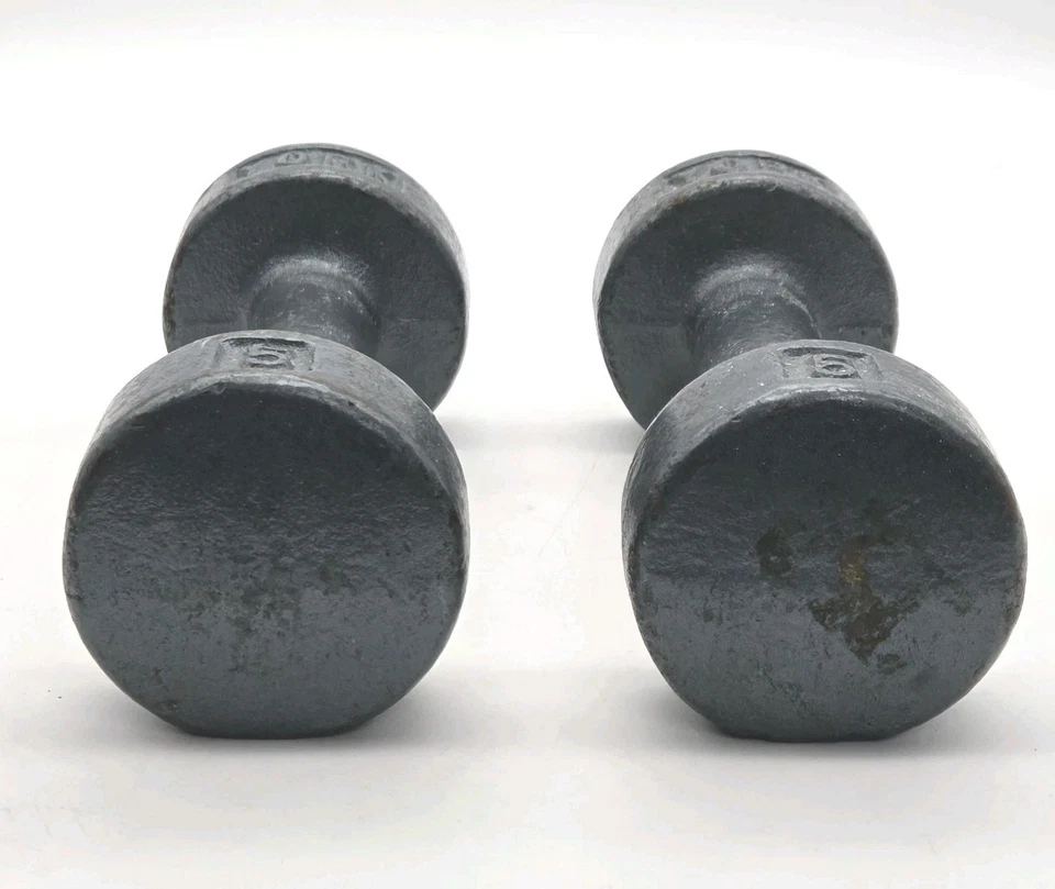 Juego de 2 mancuernas York 5 lb hierro fundido metal cabeza redonda agarre grueso 10 lb total Foto 4 de 4