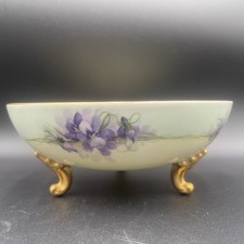 Antique T V Limoges France 3 Footed Hand Painted W/Gold Hilding Bowl