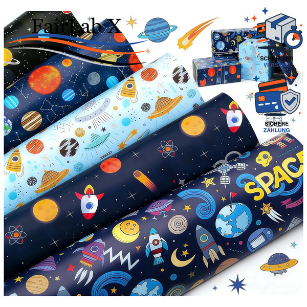 Geschenkpapier 5 BläTter 70X50Cm Gefaltet FüR Geburtstag Schulanfang Weltall-image
