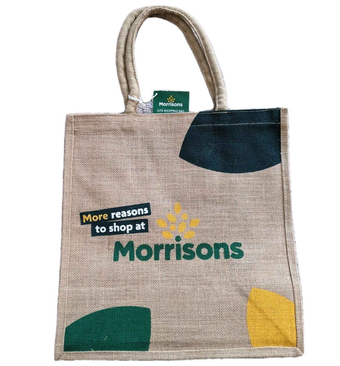 Morrisons BLOCK Fabric Jute Hessian Shopper Bag Reusable Shopping Carrier  NEW