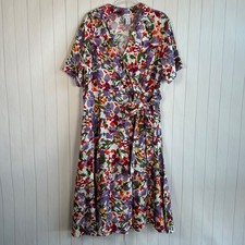 JG Hook plus size 18W midi dress 100% linen floral colorful short sleeve vintage