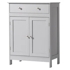 Wooden Bathroom Floor Cabinet Storage Shelves Cupboard for Home Kitchen Gray