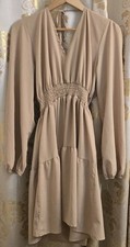 Womens's Tan Cream Beige Long Blouse Shirt Dress