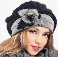 3- FORBUSITE  Angora/ Wool Beret Hat French Style Newsboy Bucket EUC