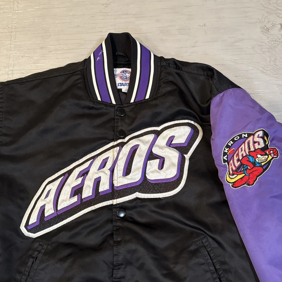 Chaqueta de béisbol satinada vintage años 90 Starter MLB ligas menores Akron Aeros talla M Foto 2 de 4