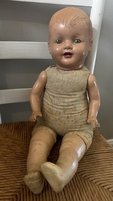 Antique Composition Baby Doll Sleep Eyes Cloth Body Open Mouth For Restoration
