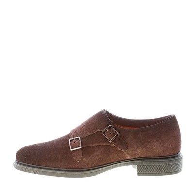 SANTONI Herrenschuhe Doppelschnalle Wildleder Brombeerkopf schmal spitze Spitze
