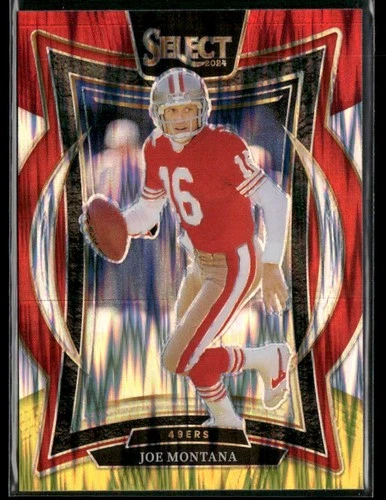 2024 Panini Select #70 Joe Montana Red &amp; Yellow Prizm Shock