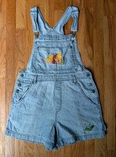 Vintage Disney Store Winnie The Pooh Friends Denim Overall Shorts M Flowers 90's