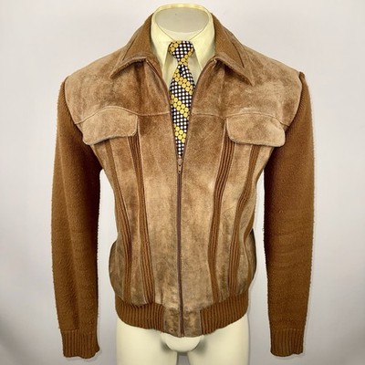 Vintage Hi Gear Jacket Sweater Mens XL Leather Suede Rockabilly MCM Mod 60s 70s