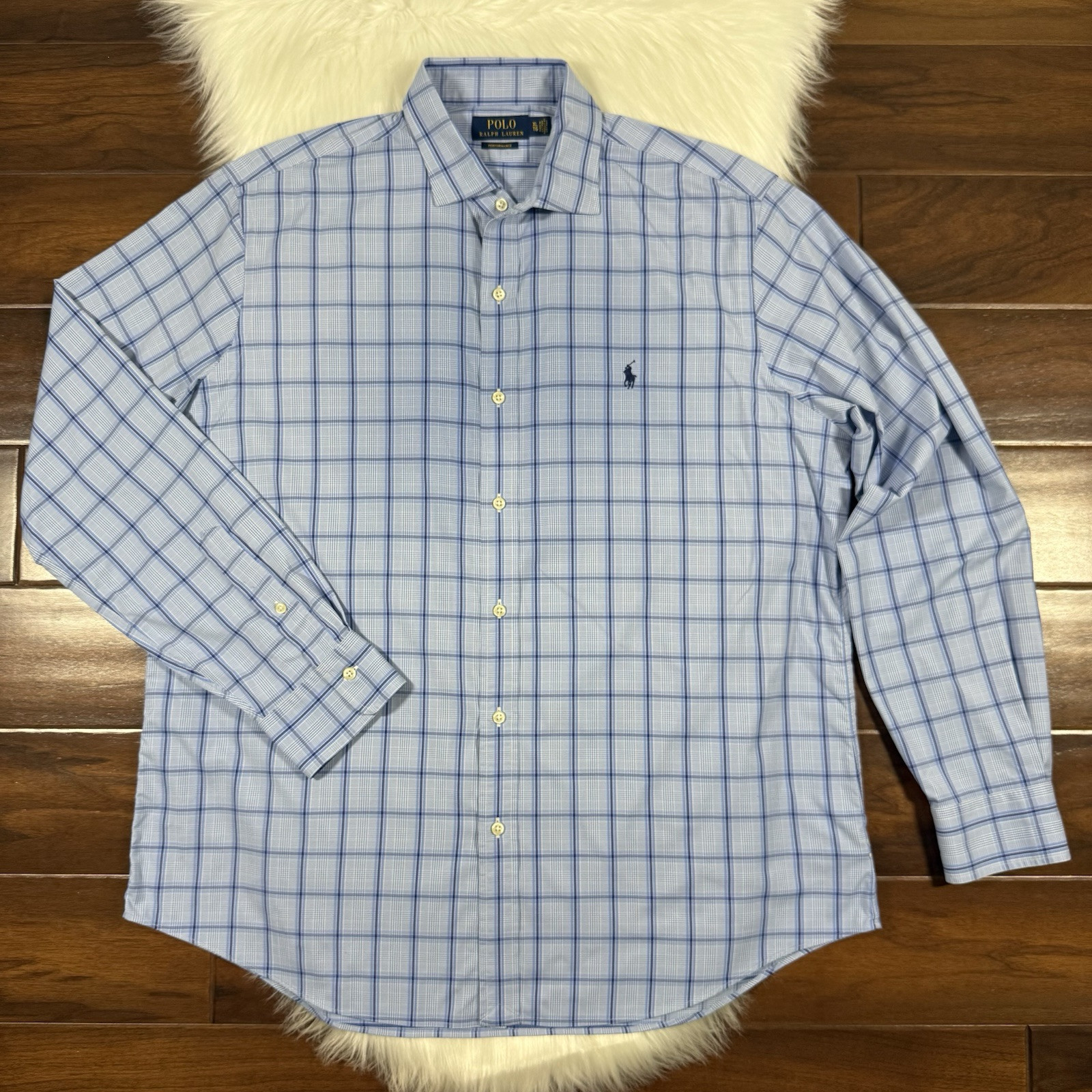 Polo Ralph Lauren Men's Size XL Blue White Plaid Button Up Performance Shirt