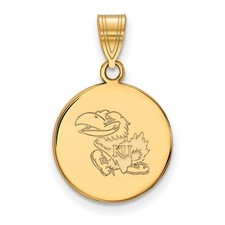 10k Gold LogoArt University of Kansas Jayhawk Medium Disc Pendant