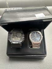 Casio 2 Watch Gift Set WS-1500H Moon Phase + Edifice Blue Dial Steel