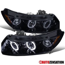 Fit 2006-2011 Honda Civic Coupe 2dr Black Smoke Led Halo Projector Headlights