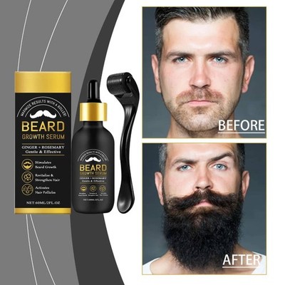 100% Natural Growth Serum Beard Care Oil with Roller Stamp for Skin and Hair 