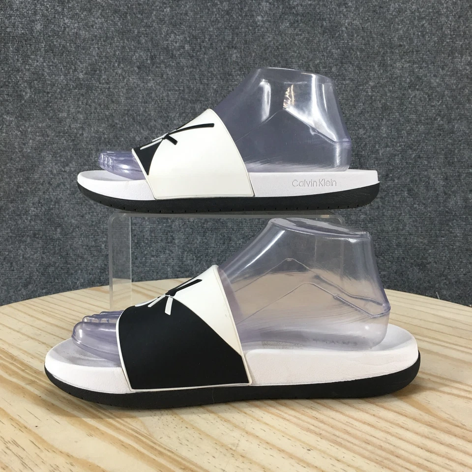 Sandalias Calvin Klein para mujer 8 M Brecken Slide blancas imitación cuero sin cordones cómodas Foto 2 de 4