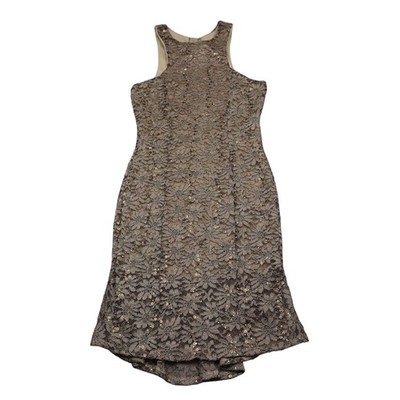 Coco Avante Dress Womens M Brown Floral Lace Sequin Sleeveless Round Neck Outfit