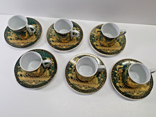 Set of 6 Limoges Fathi Mahmoud Egyptian Tea Cup and Saucers Green  Gold 1942