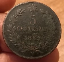 Moneta 5 Centesimi 1862 Napoli, Vittorio Emanuele II, Rif. 9162