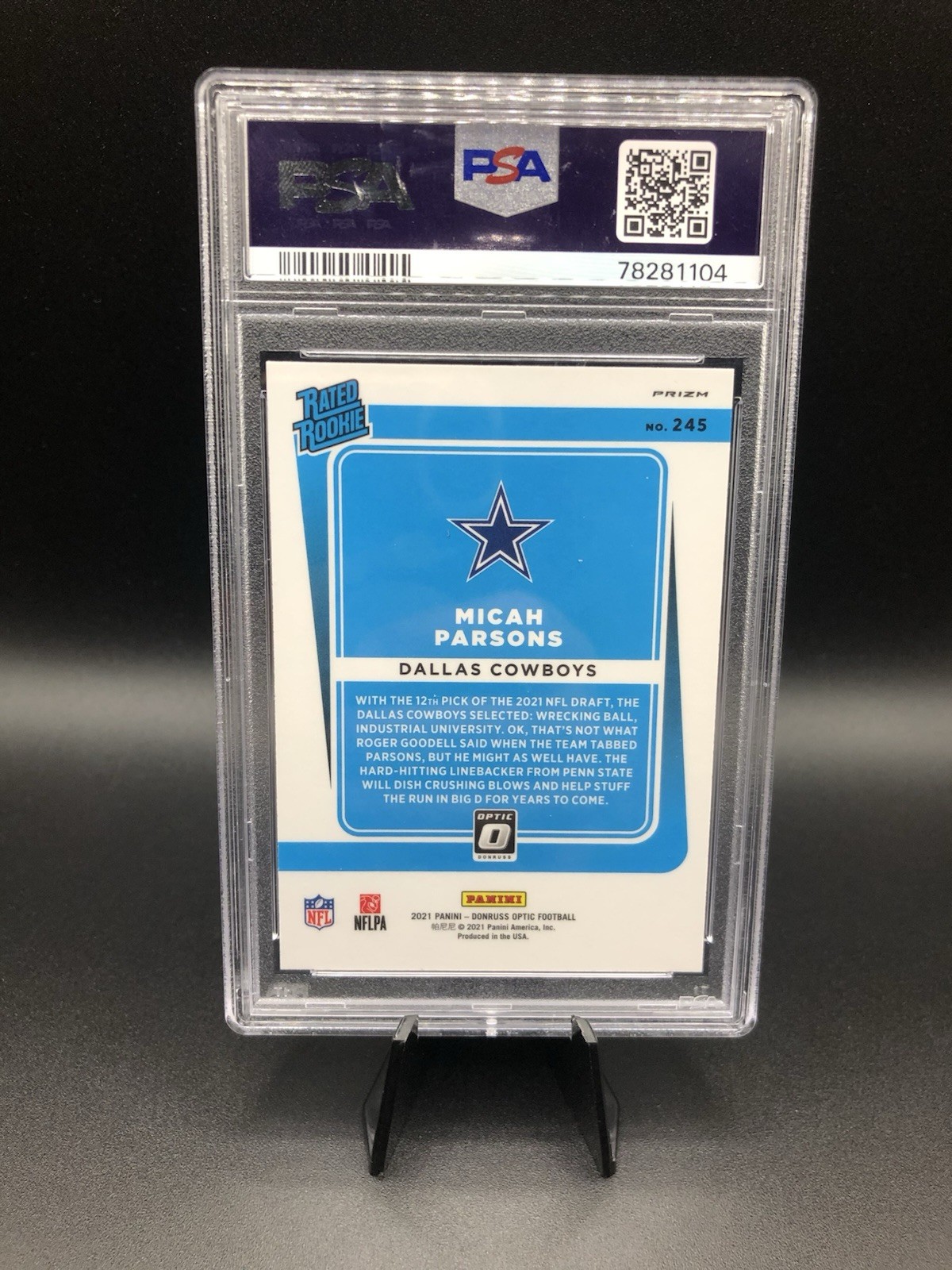 2021 Optic Micah Parsons  Pink #245 PSA 10 view 3
