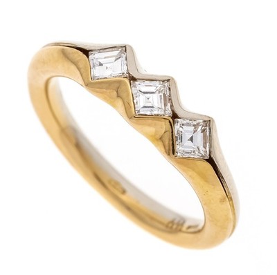 Diamant-Riviere-Ring GG/WG 750/000 mit 3 Diamant Carrees zus. 0,36 ct RG 53