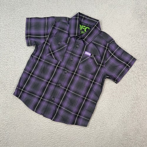 Dixxon Shirt Boys Youth Small Purple Black Plaid Big League Bamboo Blend