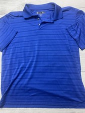 Pebble Beach Polo Shirt Mens XL Blue Stripe Pima Cotton Golf Performance Stretch