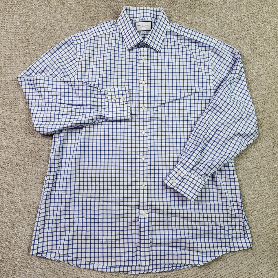 Рубашка на пуговицах мужская Charles Tyrwhitt 17,5x35 классический покрой не железный чек  - Изображение 3 из 4