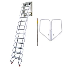 11.48ft Wall-mounted Telescopic Folding Ladder White Pull Down Loft Stairs
