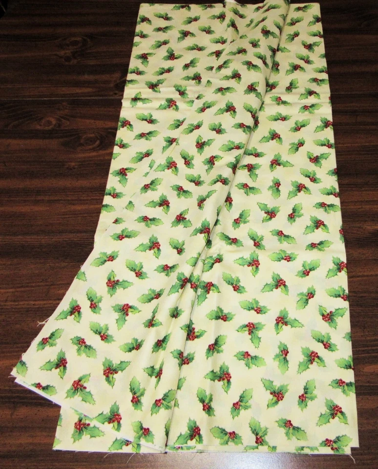 Tela de coser vintage de Navidad bayas de acebo marfil telón de fondo 3 y 1/3 yardas x 35" Foto 4 de 4