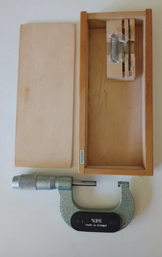 Poland Outside Micrometer Friction Thimble Carbide 1-2" .0001 Wooden Box