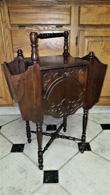 tobacco table vintage RARE Antique Wood COPPER LINED Humidor/Smoking Table Magazine Holders Both  Sides