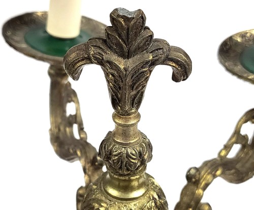 Antiguo Candelabro Barroco Latón 6 Brazos Esmalte Verde 220v Europlug BD777 - Imagen 6 de 6