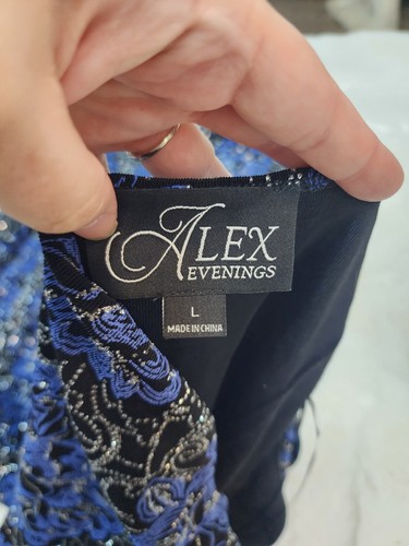 Alex Evenings 2 Piece Garment Floral Set Black Blue Womens Size Large Rn 79284 - Picture 11 of 13