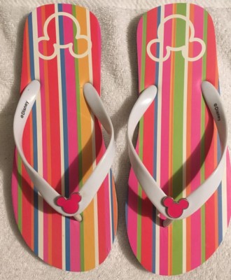 Disney Mickey Mouse Flip Flops Size Large 10 Multi-Colored Striped New
