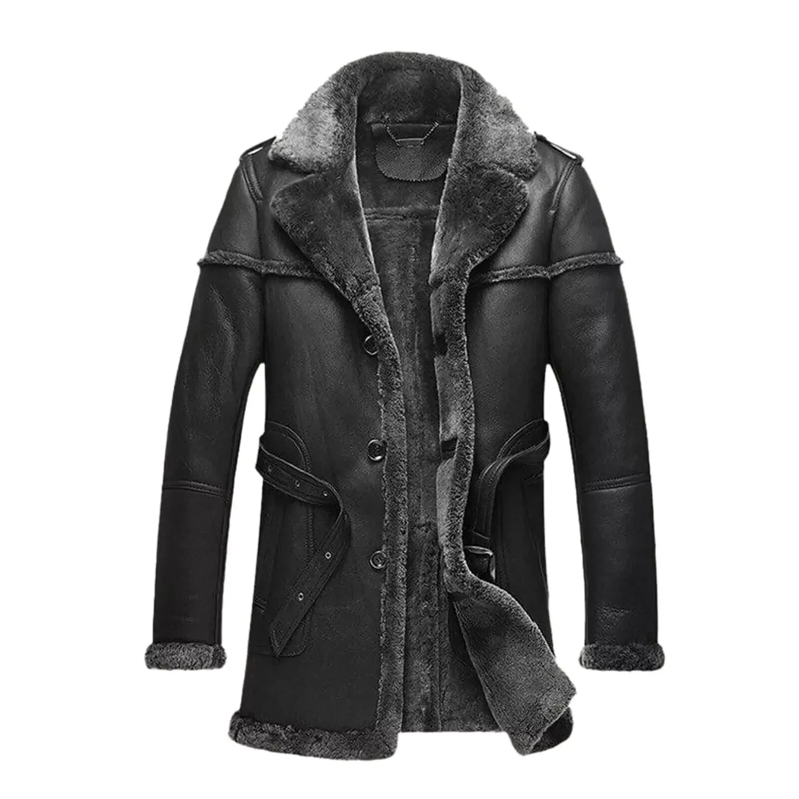 NEW MEN's RAF BOMBER REAL LEATHER ARMY JACKET SHEEPSKIN SHEARLING FUR STYLE COAT