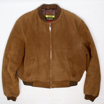 VTG Crestfield Sturdy Wear Bomber Jacket Mens L Brown Flocked