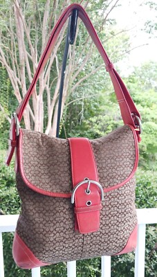 Coach Vintage Soho 6377 Beige Signature C W/Orange Leather