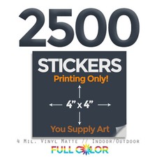 2500 Custom Quality Vinyl STICKERS; PRINT Only + FREE Shipping (4" x 4") Square