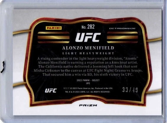 2023 Panini Select UFC - Octagonside  Red Disco Prizm #282 Alonzo Menifield /99 - Image 2 of 2