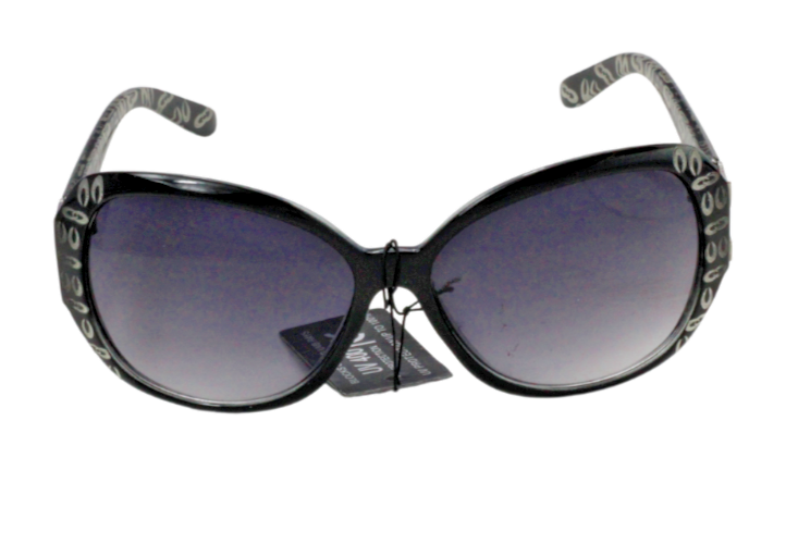Oversized Black Sunglasses with Lavender Gradient Lenses for Women Oval Arm Graphic-image