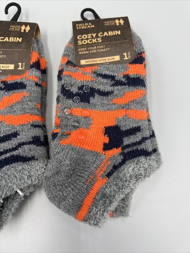 3 Pairs Youth Field & Stream Cozy Cabin Grip Bottom Socks, Aloe Infused, Sz 10-4 - Picture 4 of 8